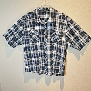 Blue Gear BG Men's  5XL Blue White Black Plaid Pockets Short Sleeves Lightweight
